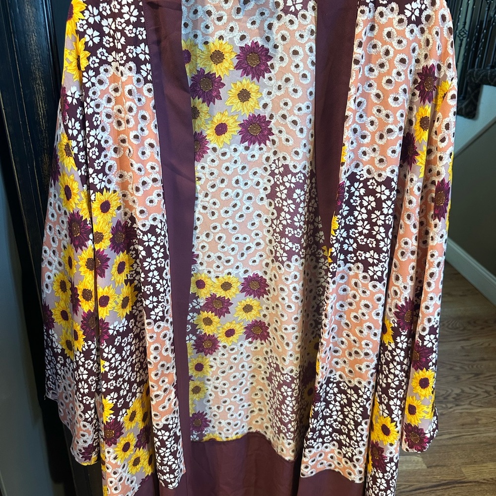 LuLaRoe Floral Kimono with Purple and Yellow Accents